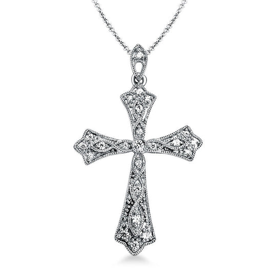 0.2 CT. T.W. Natural Diamond Antique Vintage-Style Cross Pendant in Sterling Silver