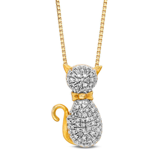 0.2 CT. T.W. Natural Diamond Cat Pendant in Sterling Silver with 18K Gold Plate