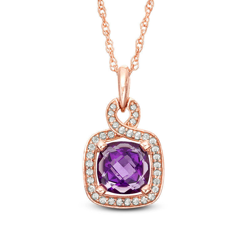 7.0mm Cushion-Cut Amethyst and Lab-Created White Sapphire Frame Loop Pendant in Sterling Silver with 14K Rose Gold Plate