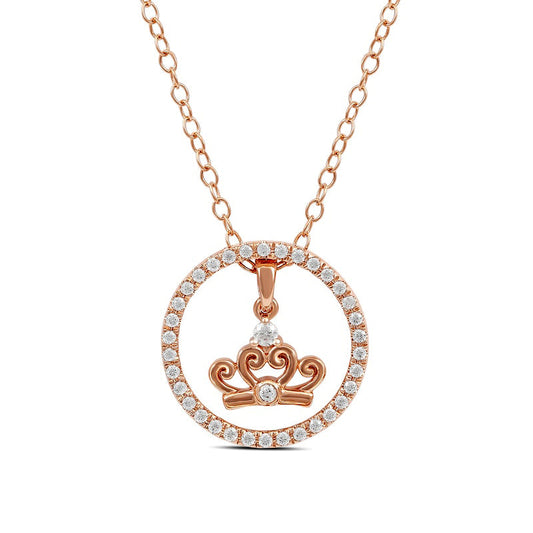 0.2 CT. T.W. Natural Diamond Circle with Crown Pendant in Sterling Silver with 14K Rose Gold Plate