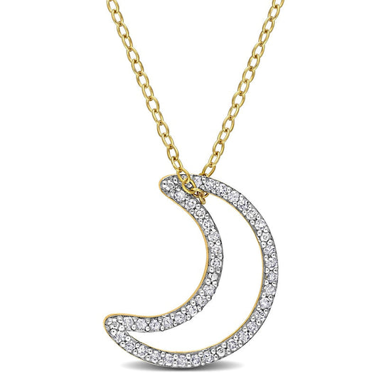 0.2 CT. T.W. Natural Diamond Crescent Moon Outline Pendant in Sterling Silver with Yellow Rhodium Plate