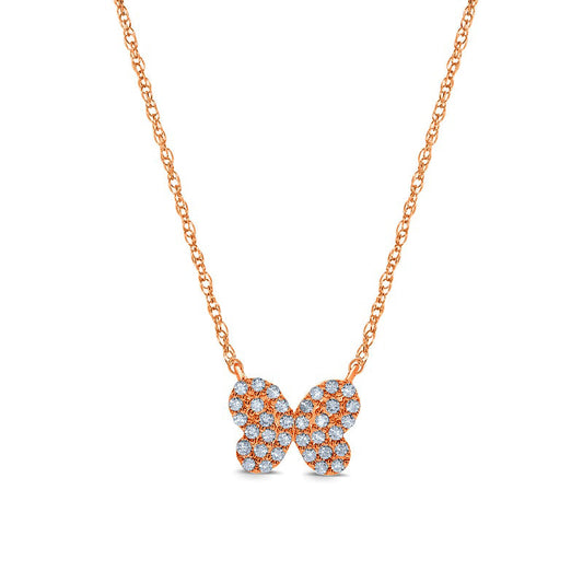 0.2 CT. T.W. Natural Diamond Butterfly Necklace in Sterling Silver with 14K Rose Gold Plate