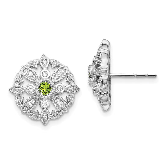 Solid 14k White Gold Simulated CZ & Peridot Fancy Earrings