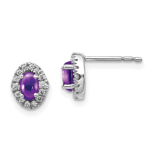 Solid 14k White Gold Simulated CZ and Cabochon Amethyst Earrings