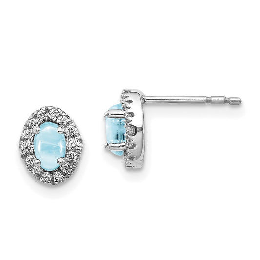 Solid 14k White Gold Simulated CZ and Cabochon Aquamarine Earrings