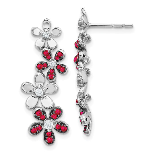 Solid 14k White Gold Simulated CZ & Ruby Earrings