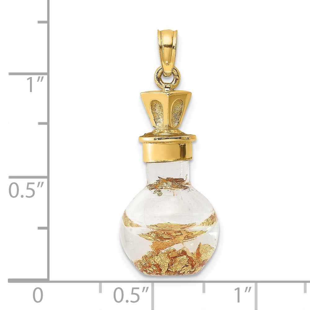 14k Yellow Gold 3-D Gold Leaf In Bottle Charm