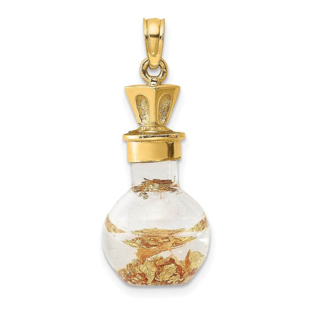 14k Yellow Gold 3-D Gold Leaf In Bottle Charm