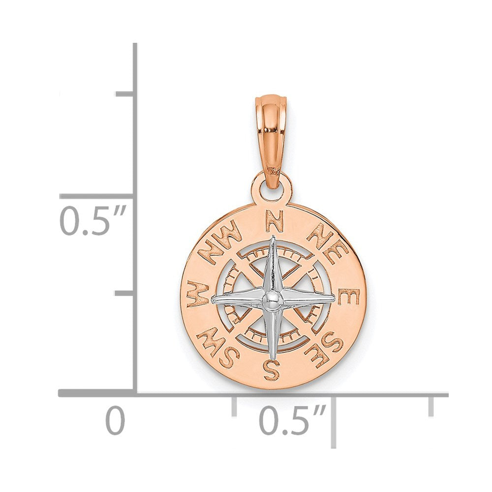 14k White/Rose Gold Rose and White Gold Mini Nautical Compass Pendant