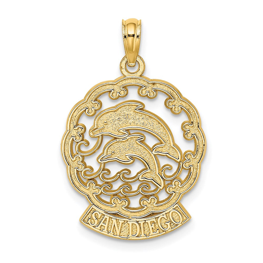 14k Yellow Gold SAN DIEGO w/ Dolphins and Waves Charm