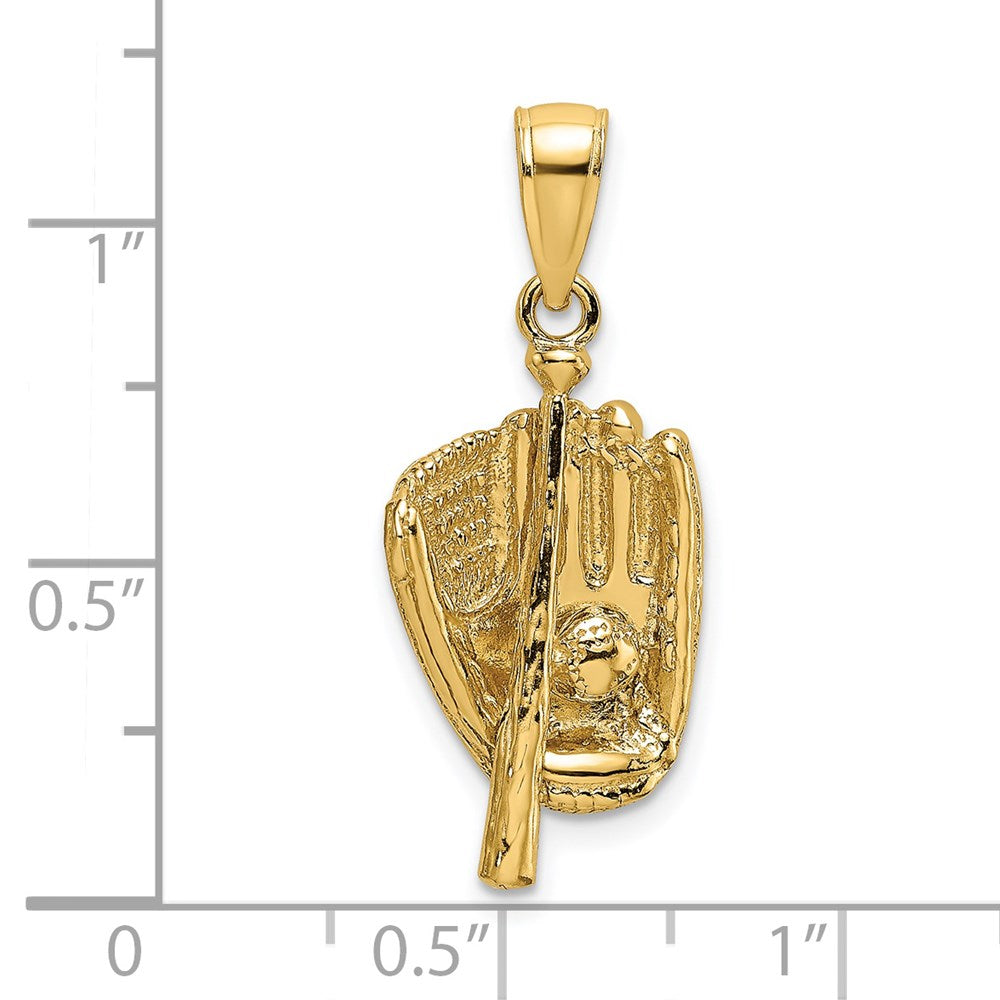 14k Yellow Gold 3-D Polished Baseball Glove Bat and Ball Charm