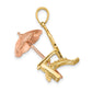14k Two-tone Gold Rose and Yellow Gold 3-D Beach Chair w/Umbrella Charm