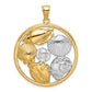 14k Yellow u0026 Rhodium Gold with White Rhodium Shell Cluster in Circle Charm