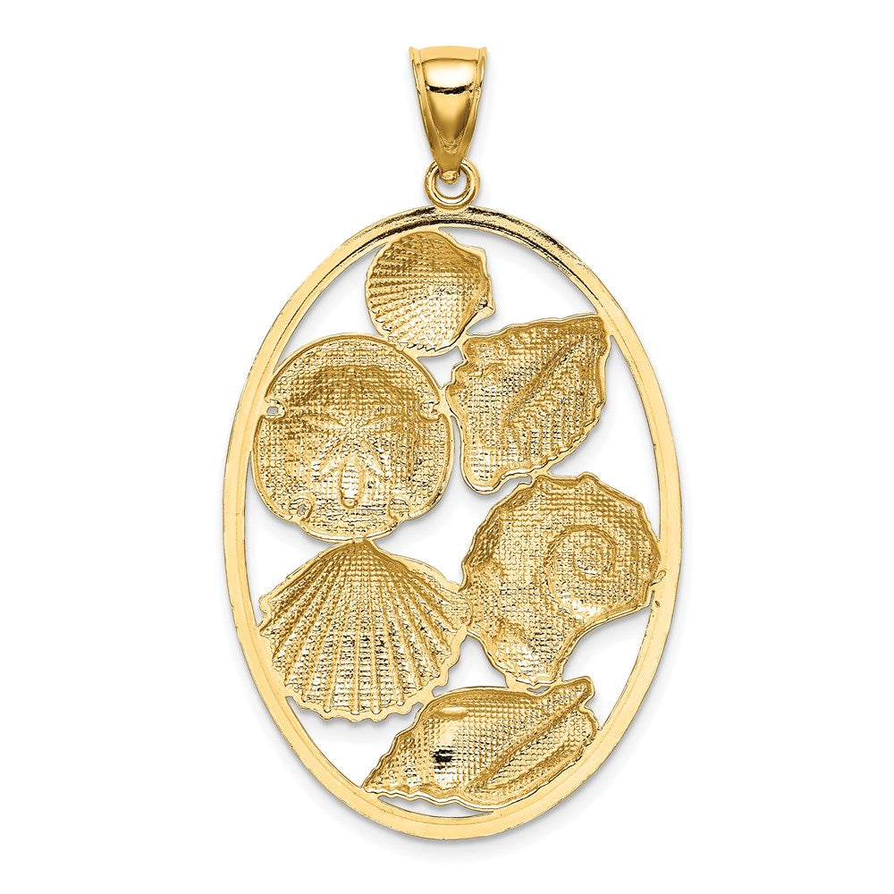 14k Yellow & Rhodium Gold with White Rhodium Shell Cluster In Oval Frame Charm