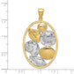 14k Yellow & Rhodium Gold with White Rhodium Shell Cluster In Oval Frame Charm
