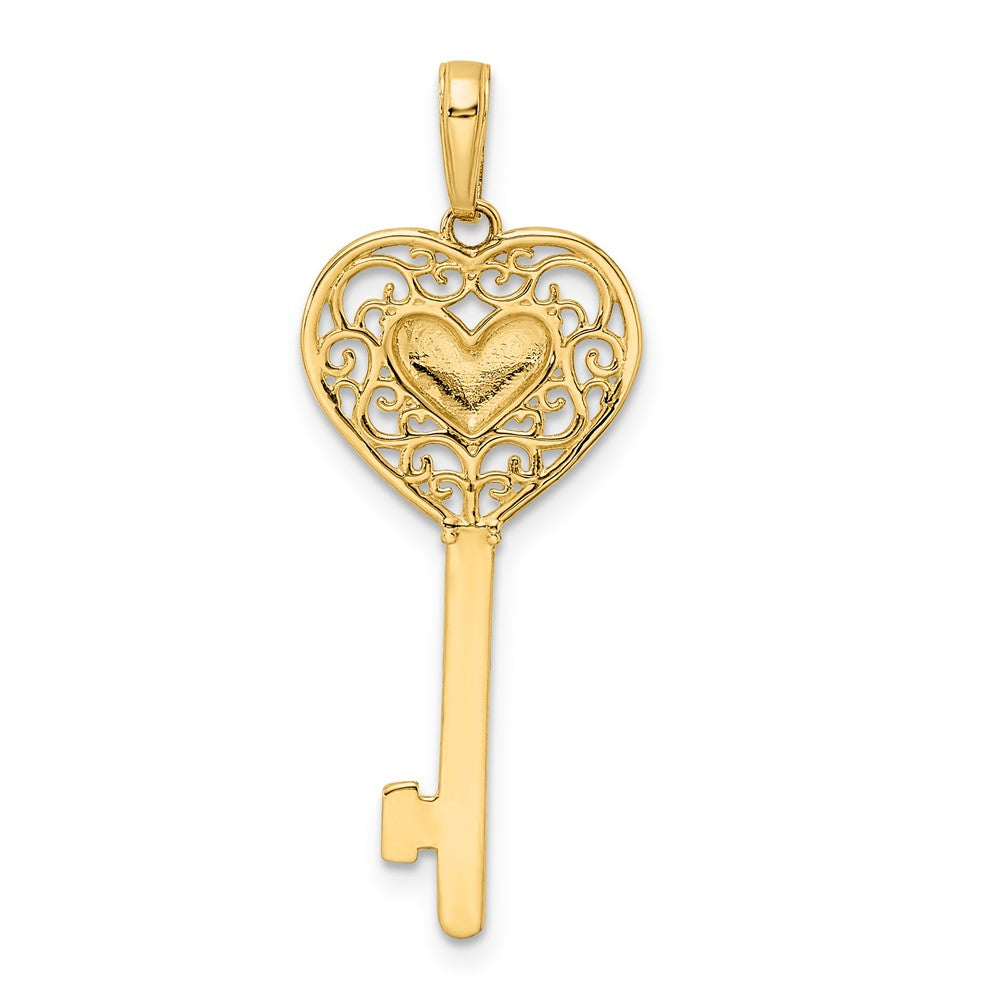 14k Yellow u0026 Rhodium Gold and White Rhodium Diamond-cut Heart Filigree Key Pendant