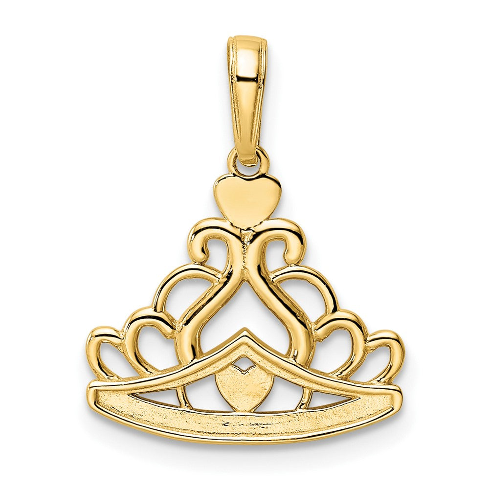 14k Yellow & Rhodium Gold and White Rhodium Diamond-cut Crown Pendant