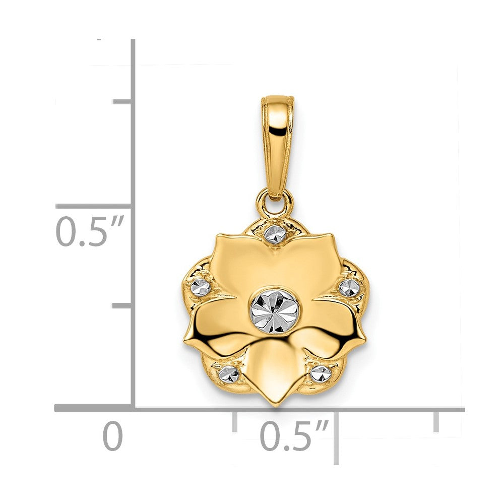 14k Yellow & Rhodium Gold and White Rhodium Diamond-cut Flower Pendant