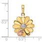 14k Yellow & Rhodium Gold w/White and Rose Rhodium Diamond-cut Ladybug on Flower Pendant
