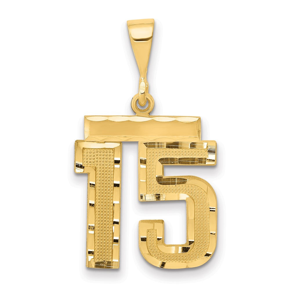 14k Yellow Gold Medium Diamond-cut Number 15 Charm
