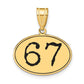 14k Yellow Gold Polished Number 67 Black Enamel Oval Pendant