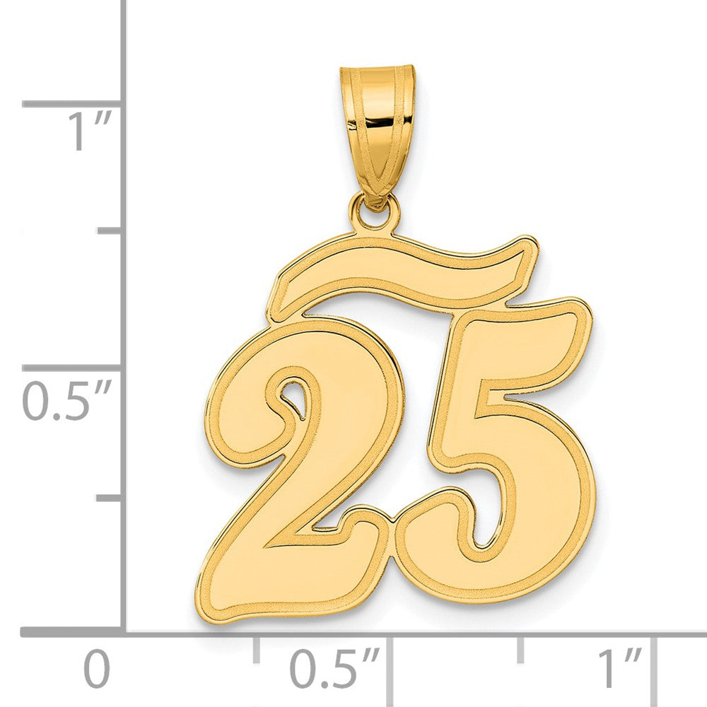 14k Yellow Gold Brushed Border Script Number 25 Pendant