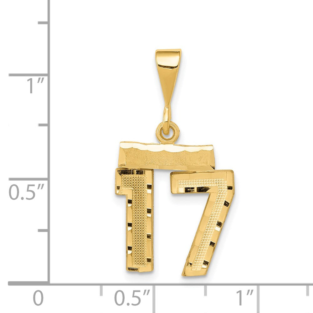 14k Yellow Gold Small Brushed Diamond-cut Number 17 Charm