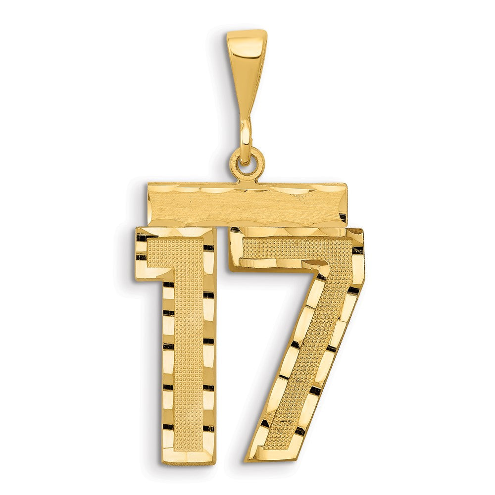 14k Yellow Gold Small Brushed Diamond-cut Number 17 Charm