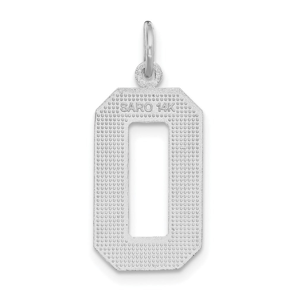 14k White Goldw Large Brushed Diamond-cut Number 0 Charm