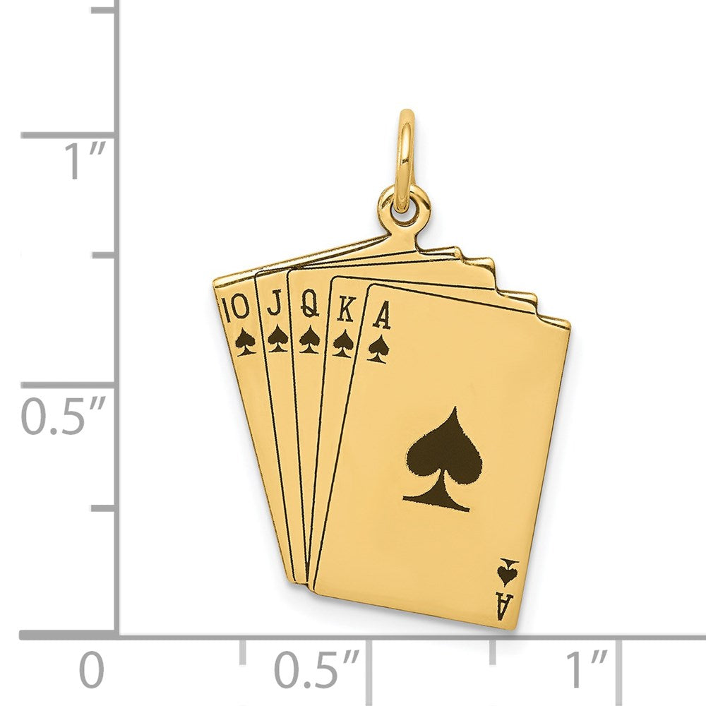 14k Yellow Gold Enameled Royal Flush Playing Cards Charm