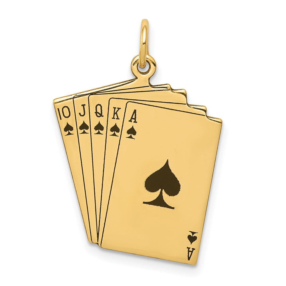 14k Yellow Gold Enameled Royal Flush Playing Cards Charm