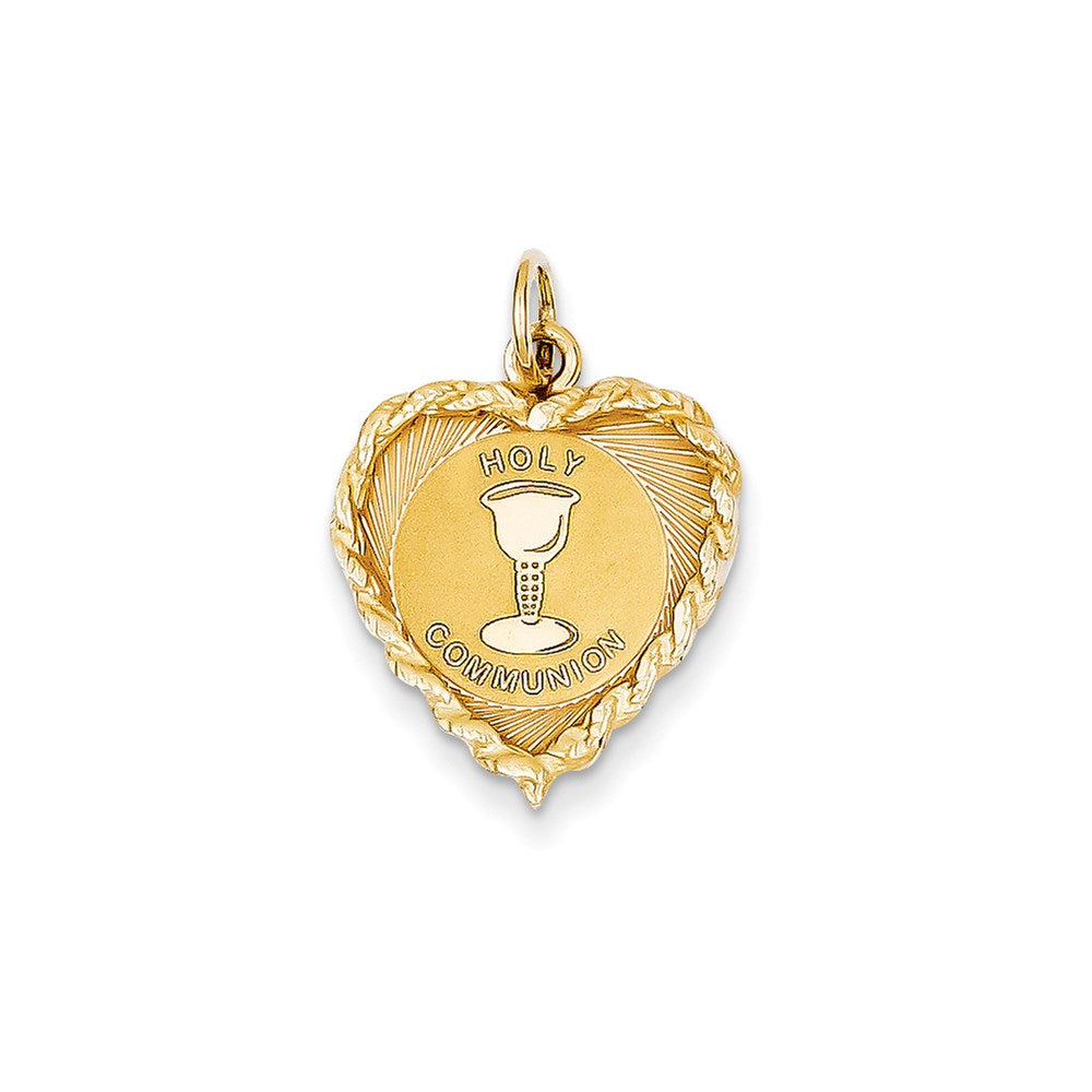 14k Yellow Gold Holy Communion Heart Disc Charm