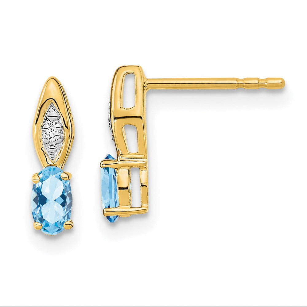 14k Yellow Gold Aquamarine and Diamond Post Earrings